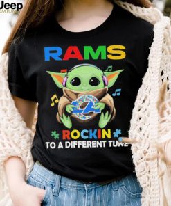 Autism Los Angeles Rams Baby Yoda Rockin To A Different Tune Shirt