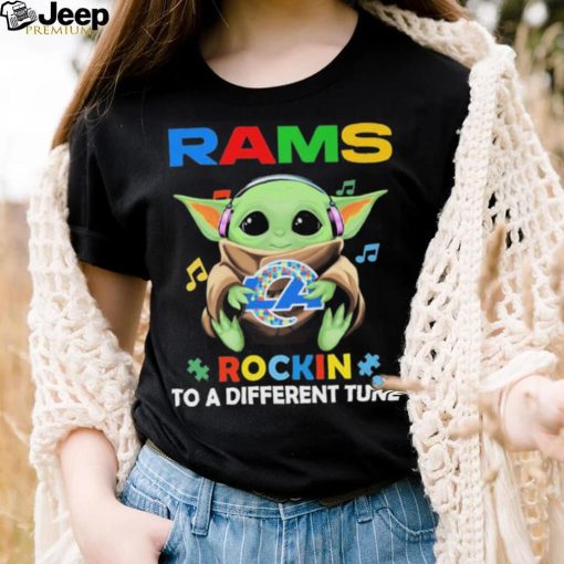 Autism Los Angeles Rams Baby Yoda Rockin To A Different Tune Shirt