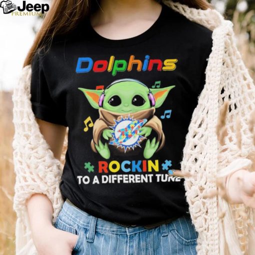 Autism Miami Dolphins Baby Yoda Rockin To A Different Tune Shirt