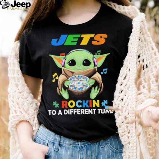 Autism New York Jets Baby Yoda Rockin To A Different Tune Shirt