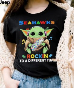 Autism Seattle Seahawks Baby Yoda Rockin To A Different Tune Shirt