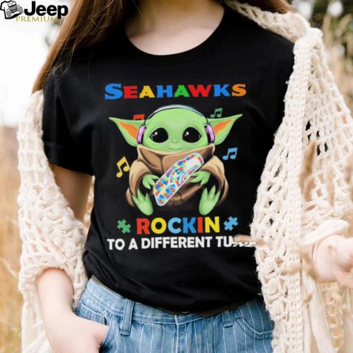 Autism Seattle Seahawks Baby Yoda Rockin To A Different Tune Shirt