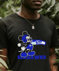 Awesome mickey Mouse cartoon NFL Seattle Seahawks football player helmet logo shirt