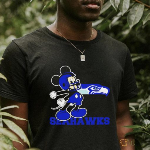 Awesome mickey Mouse cartoon NFL Seattle Seahawks football player helmet logo shirt