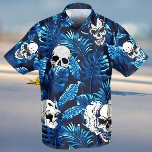 BEACH SHIRT GET NOW BLUE SO COOL SKULL TROPICAL HAWAIIAN ALOHA SHIRT