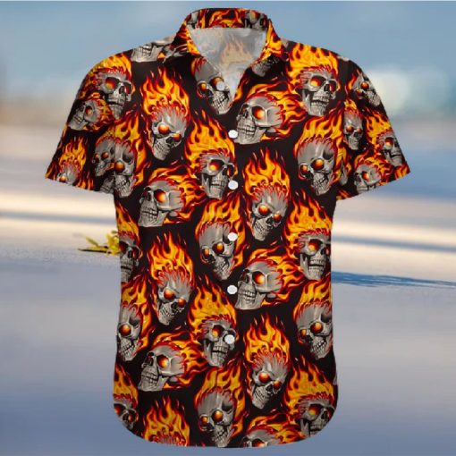 BEACH SHIRT GET NOW FIRE SKULL PATTERN HAWAIIAN ALOHA SHIRTS