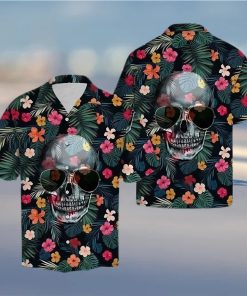 BEACH SHIRT GET NOW FLORAL FUNNY SKULL WEARING SUN GLASSES TROPICAL HAWAIIAN ALOHA SHIRT