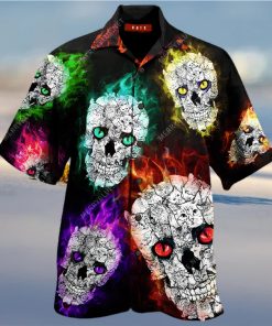 BEACH SHIRT GET NOW GLOWING CAT SKULL UNISEX HAWAIIAN SHIRT