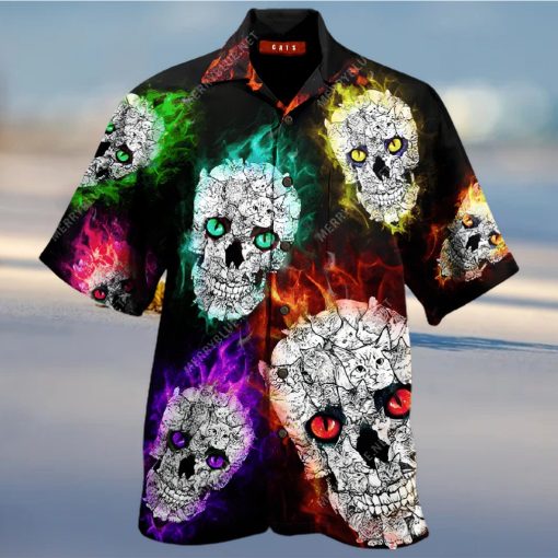 BEACH SHIRT GET NOW GLOWING CAT SKULL UNISEX HAWAIIAN SHIRT