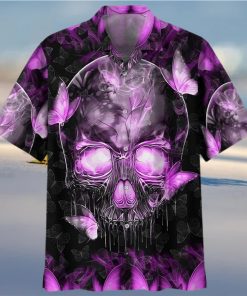 BEACH SHIRT GET NOW SKULL MAGIC BUTTERFLY PURPLE HAWAIIAN SHIRT