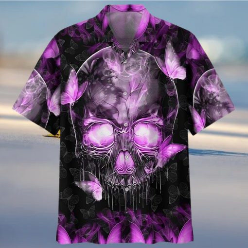 BEACH SHIRT GET NOW SKULL MAGIC BUTTERFLY PURPLE HAWAIIAN SHIRT