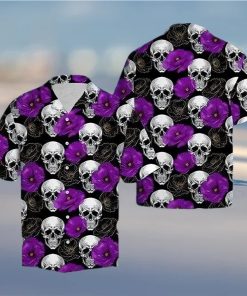 BEACH SHIRT GET NOW SKULL WITH PURPLE FLOWER HAWAIIAN ALOHA SHIRTd