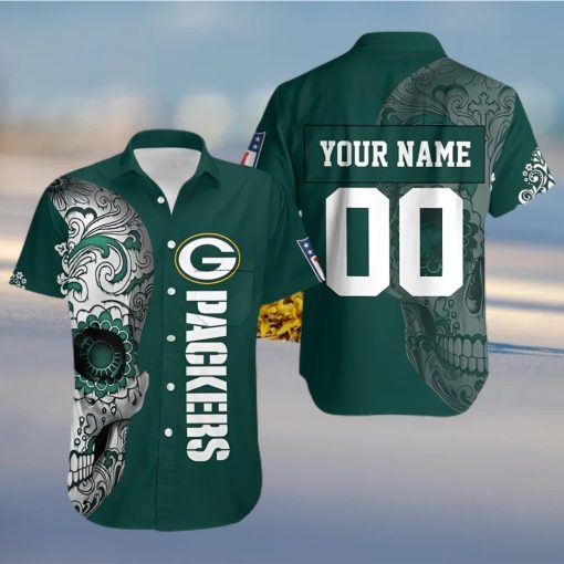 BEACH SHIRT GREEN BAY PACKERS NLF FAN SUGAR SKULL 3D PERSONALIZED HAWAIIAN SHIRt