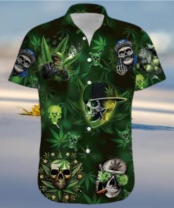 BEACH SHIRT GREEN LETS GET HIGH WEED SKULL UNISEX HAWAIIAN SHIRTS