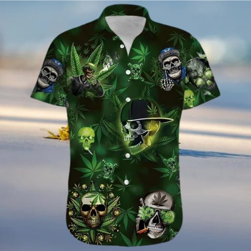 BEACH SHIRT GREEN LETS GET HIGH WEED SKULL UNISEX HAWAIIAN SHIRTS