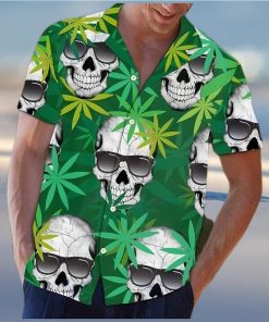 BEACH SHIRT GREEN SKULLS HAWAIIAN ALOHA SHIRTS