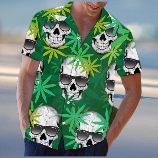 BEACH SHIRT GREEN SKULLS HAWAIIAN ALOHA SHIRTS