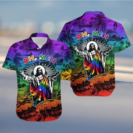 BEACH SHIRT HAWAII SHIRT AH MEN FUNNY JESUS LGBT PRIDE PRIDE HAWAIIAN SHIRT