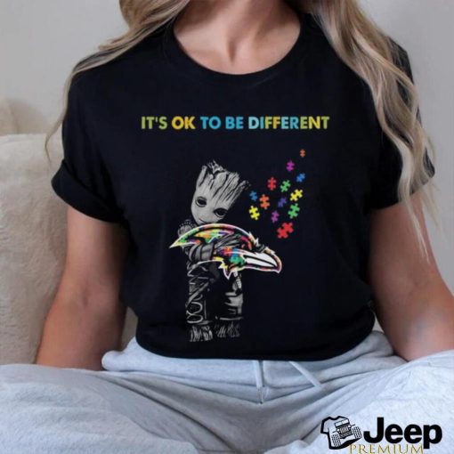 Baby Groot Hug Autism Baltimore Ravens It’s Ok To Be Different Shirt