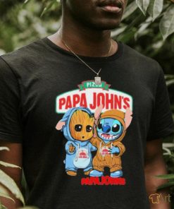 Baby Groot and Stitch Pizza Papa John’s shirt