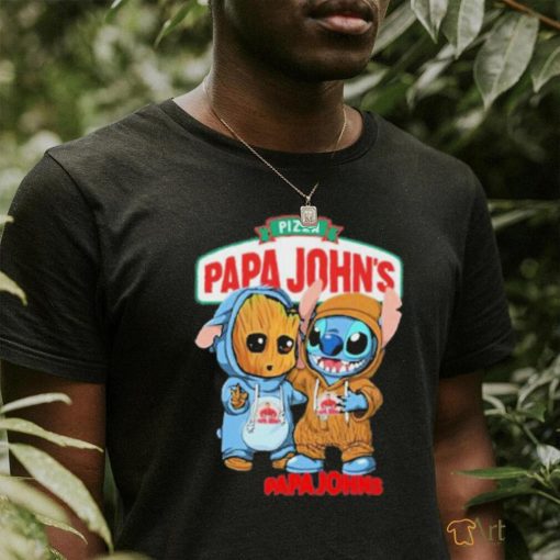 Baby Groot and Stitch Pizza Papa John’s shirt