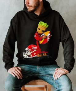 Baby Groot hugging Kansas City Chiefs shirt