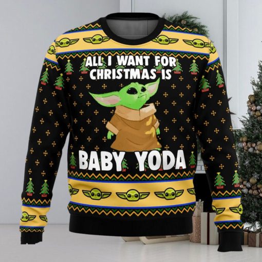 Baby Yoda All I Want Mandalorion Star Wars Ugly Christmas Sweater 3D All Over Printed Christmas Sweater