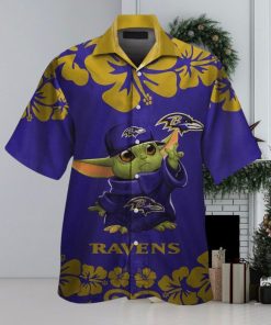 Baby Yoda Baltimore Ravens Hawaiian Short Sleeve Tropical Shirt