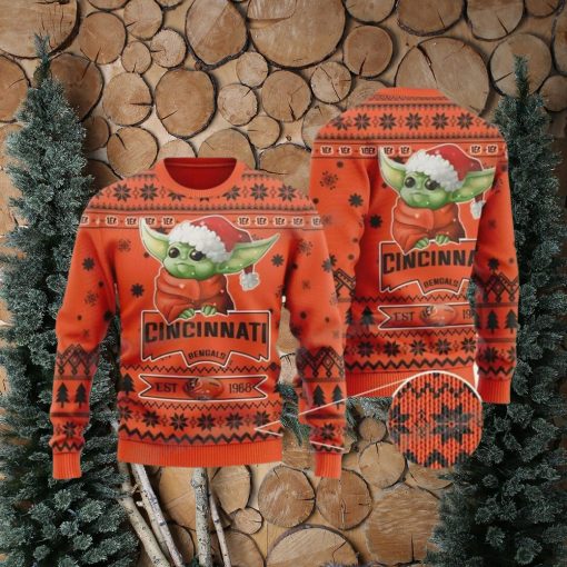 Baby Yoda Cincinnati Football Est 1968 Ugly Christmas Sweater Bengals Gifts