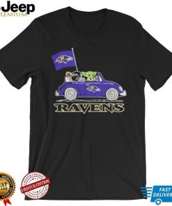 Baby Yoda Drive A Car Baltimore Ravens Football Flag Logo Shirt