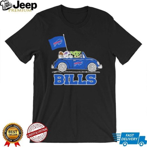 Baby Yoda Drive A Car Buffalo Bills Football Flag Logo Shirt