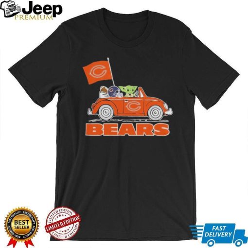 Baby Yoda Drive A Car Chicago Bears Football Flag Logo Shirt