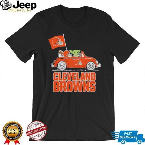 Baby Yoda Drive A Car Cleveland Browns Football Flag Logo Shirt