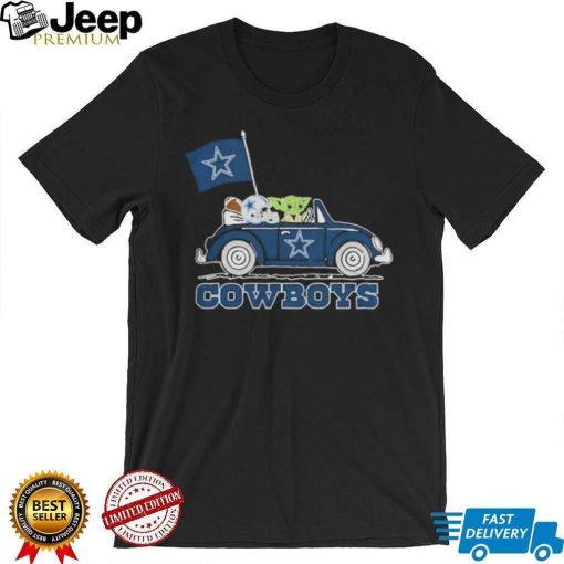 Baby Yoda Drive A Car Dallas Cowboys Football Flag Logo Shirt