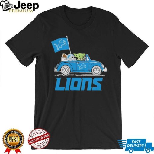 Baby Yoda Drive A Car Detroit Lions Football Flag Logo Shirt