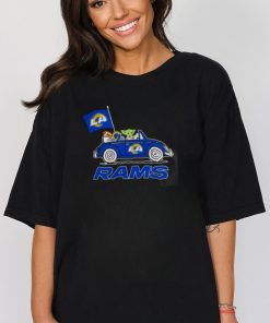 Baby Yoda Drive A Car Los Angeles Rams Football Flag Logo Shirt