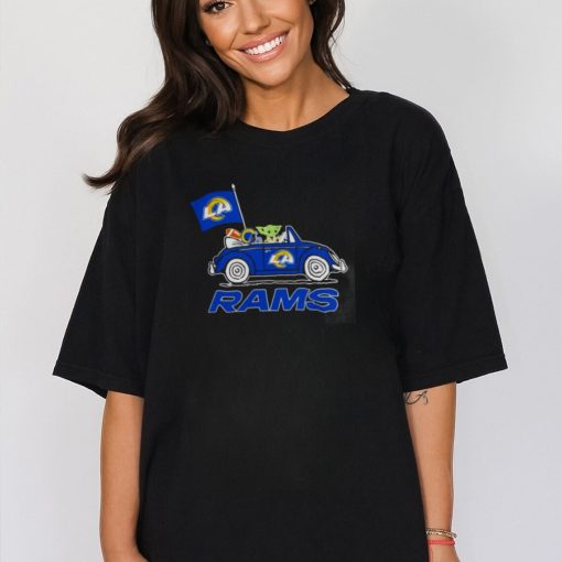 Baby Yoda Drive A Car Los Angeles Rams Football Flag Logo Shirt