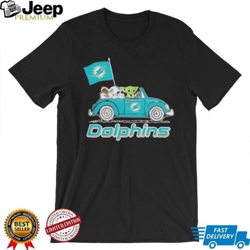 Baby Yoda Drive A Car Miami Dolphins Football Flag Logo Shirt