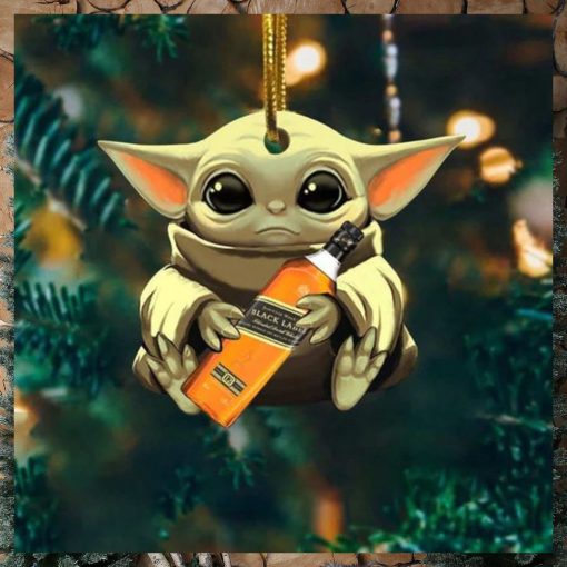 Baby Yoda Hug Black Label For Whiskey Lovers 2023 Christmas Star Wars Gift Ornament