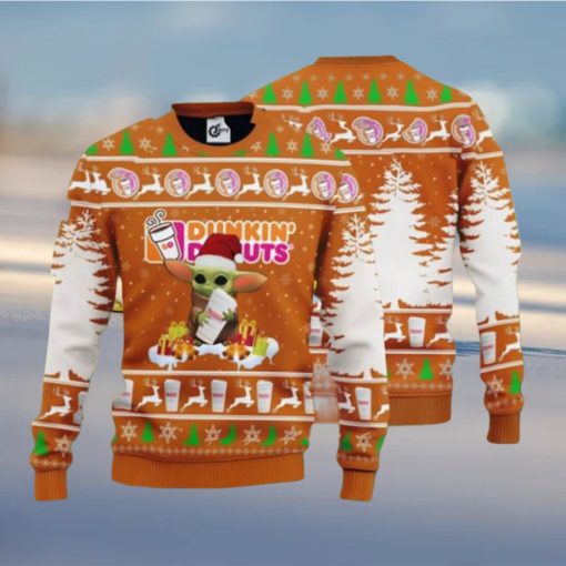 Baby Yoda Hug Dunkin’ Donuts Christmas Ugly Wool Sweater