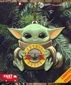 Baby Yoda Hug Guns N Roses Logo For Fans Christmas Tree Decorations 2023 Holiday Ornament