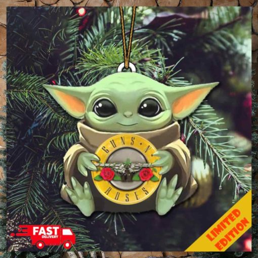 Baby Yoda Hug Guns N Roses Logo For Fans Christmas Tree Decorations 2023 Holiday Ornament