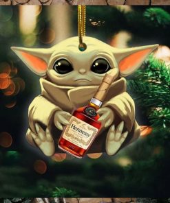 Baby Yoda Hug Hennessy For Whiskey Lovers 2023 Christmas Star Wars Gift Ornament