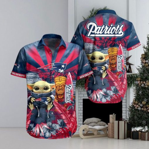 Baby Yoda New England Patriots Flower NFL Hawaiian Shirt