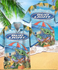 Baby Yoda Sitting On The Beach Bud Light Hawaiian Shirt Aloha Shirt Bud Light Beer