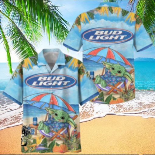 Baby Yoda Sitting On The Beach Bud Light Hawaiian Shirt Aloha Shirt Bud Light Beer