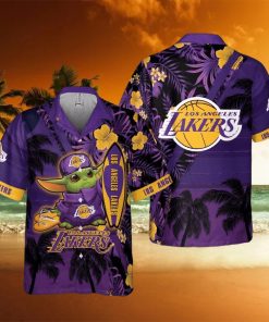 Baby Yoda Star Wars Loves NBA Los Angeles Lakers Hawaiian Shirt Summer Vacation Gift