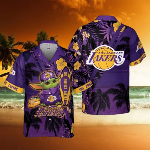 Baby Yoda Star Wars Loves NBA Los Angeles Lakers Hawaiian Shirt Summer Vacation Gift