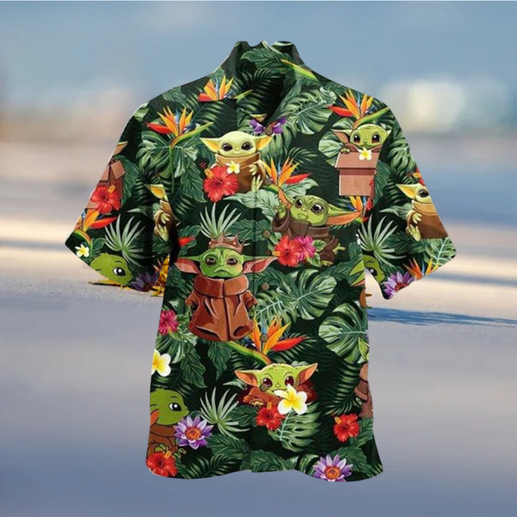 Baby Yoda Star Wars Synthwave Hawaiian Shirt For Men - Jolly Family Gifts