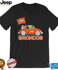 Baby Yoda drive a car Denver Broncos football flag logo shirt